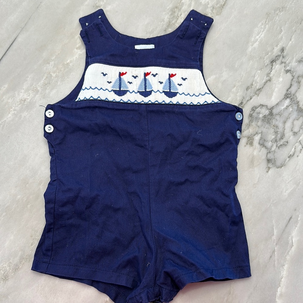 Betti Terell by Johnston navy smocked sailboat John John 9 months